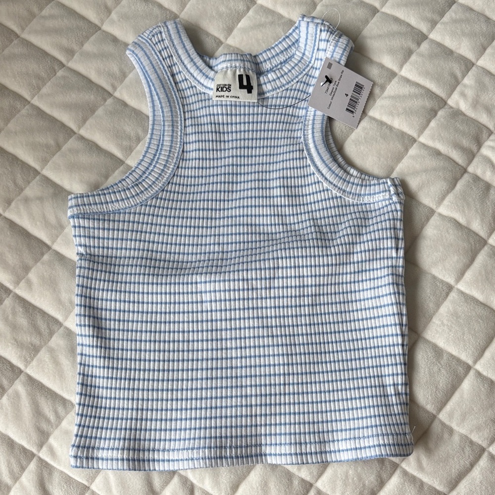 Children's Ribbed Tank Top - Light Blue and White